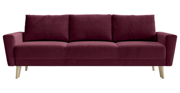 SCHLAFSOFA Samt Bordeaux  - Bordeaux/Buchefarben, KONVENTIONELL, Holz/Textil (225/91/99cm) - Carryhome