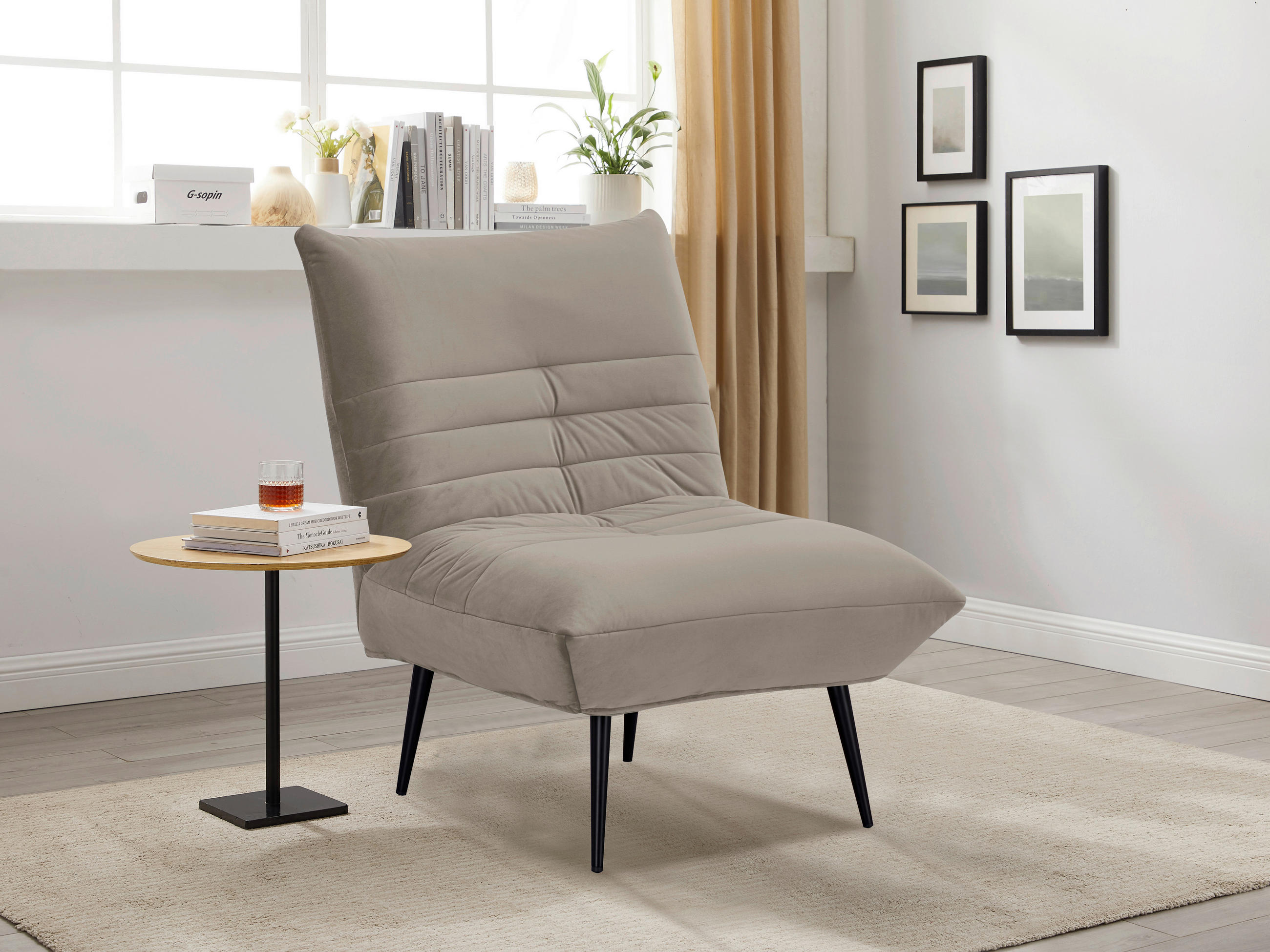SESSEL Samt Taupe    - Taupe/Schwarz, MODERN, Textil/Metall (75/92/87cm) - MID.YOU
