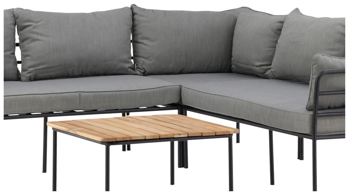 LOUNGEGARNITUR Akazie Stahl  - Schwarz/Grau, KONVENTIONELL, Holz/Metall - Gardenson