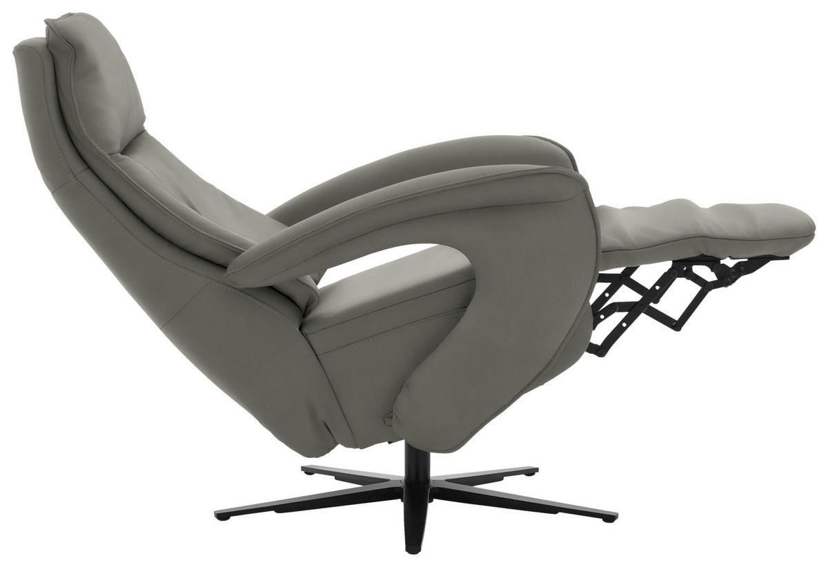 RELAXSESSEL in Leder Grau  - Schwarz/Grau, Design, Leder/Metall (77/110/87cm) - Valdera