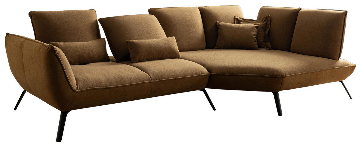 ECKSOFA Braun Flachgewebe Rücken echt, Nierenkissen  - Schwarz/Braun, Design, Textil/Metall (320/169cm) - Moderano