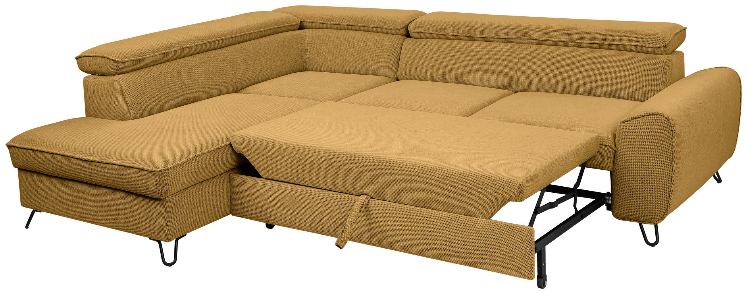 ECKSOFA inkl. Funktion Idylla Currygelb Flachgewebe  - Currygelb/Schwarz, Design, Textil/Metall (200/250cm) - Stylife