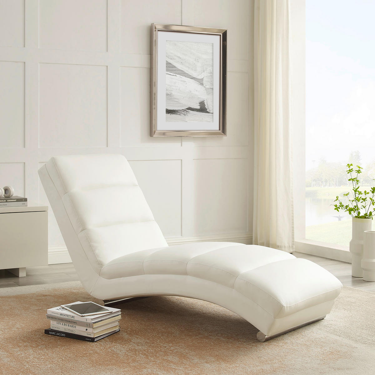 RELAXLIEGE in Lederlook Weiß  - Silberfarben/Weiß, MODERN, Textil/Metall (60/81/171cm) - Livetastic