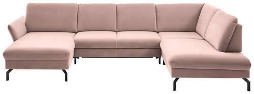 WOHNLANDSCHAFT Rosa Velours  - Schwarz/Rosa, Design, Textil/Metall (179/335/220cm) - Beldomo System