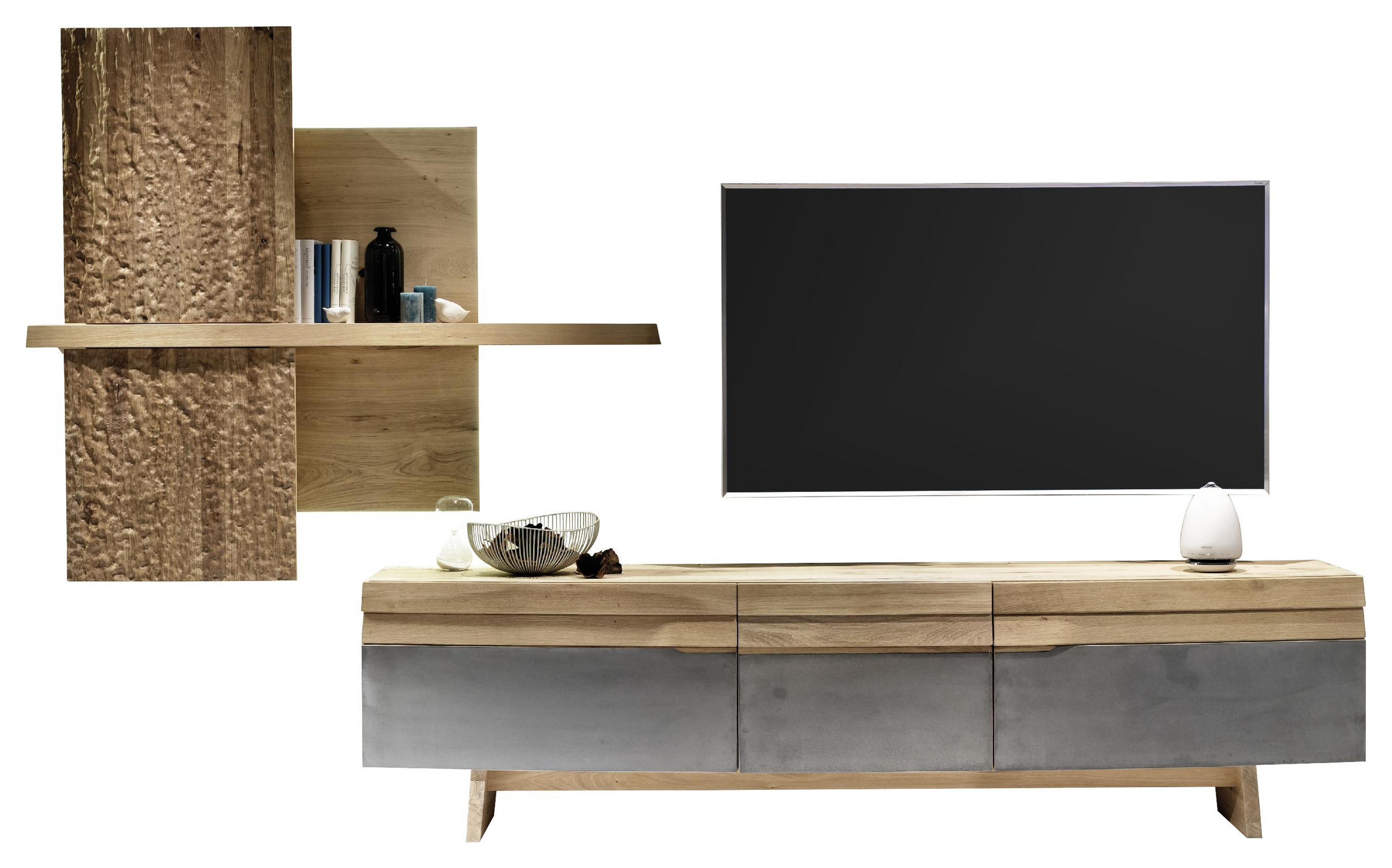 Wohnwand Wildeiche Furniert Massiv Grau Eichefarben Online Kaufen Xxxlutz