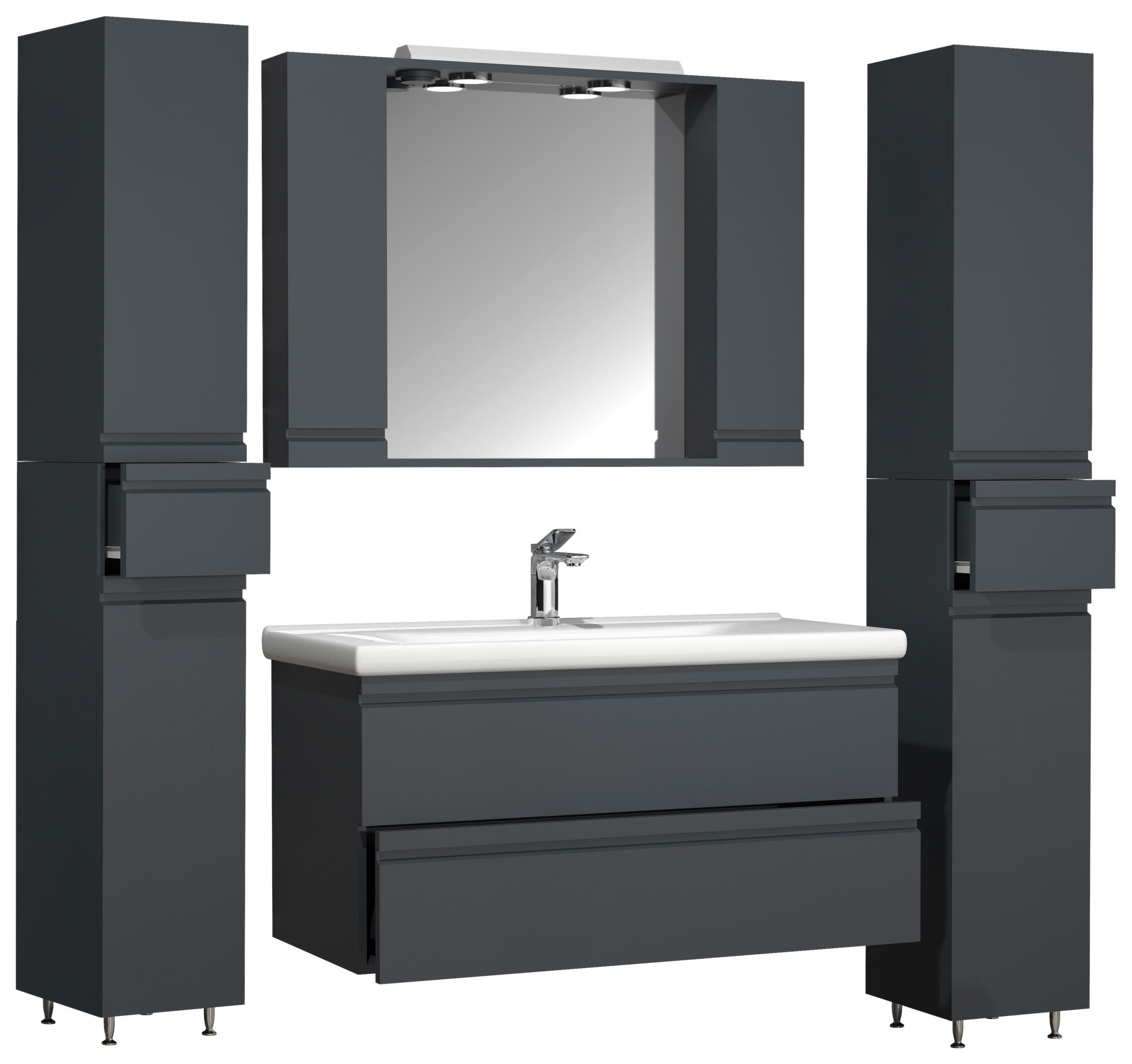 BADEZIMMER 5-teilig in 160 cm - Anthrazit, MODERN, Glas/Keramik (160cm) - MID.YOU