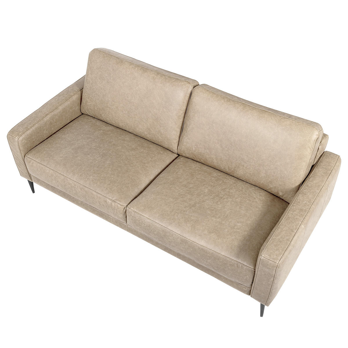 2-SITZER-SOFA SPRING in Lederlook Echtleder Creme  - Schwarzchrom/Creme, Design, Leder/Textil (157/85/92cm) - Livetastic