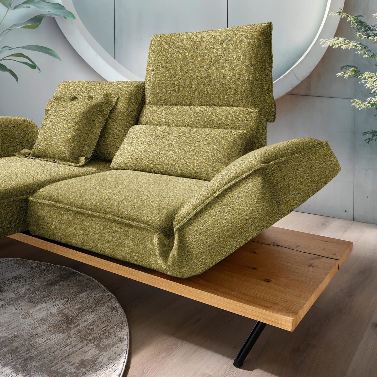 ECKSOFA Chenille Grün, Goldfarben  - Goldfarben/Schwarz, Design, Holz/Textil (132/240cm) - Koinor