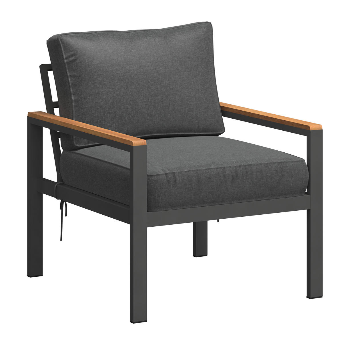 LOUNGEGARNITUR   191/72/75 cm Akazie vollmassiv Aluminium  - Schwarz/Akaziefarben, MODERN, Holz/Textil (191/72/75cm) - Ambia Garden