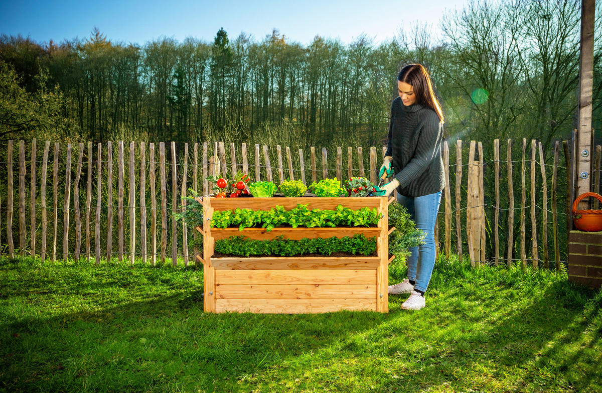 VYVÝŠENÝ ZÁHON   - farba smrekovca, Basics, drevo (124/73/91cm)