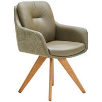 ARMLEHNSTUHL in Holz, Textil, Leder Grün, Olivgrün, Wildeiche  - Wildeiche/Olivgrün, Design, Leder/Holz (62/90/65cm) - Waldwelt