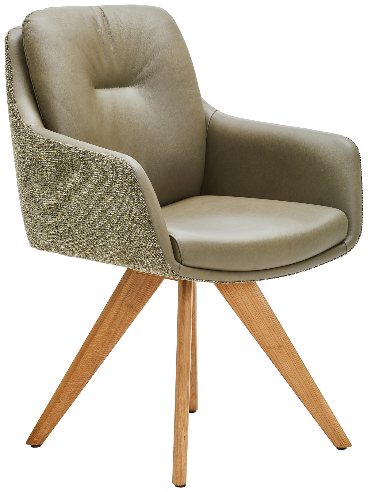 ARMLEHNSTUHL in Holz, Textil, Leder Grün, Olivgrün, Wildeiche  - Wildeiche/Olivgrün, Design, Leder/Holz (62/90/65cm) - Waldwelt