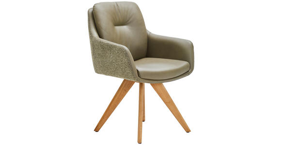 ARMLEHNSTUHL in Holz, Textil, Leder Grün, Olivgrün, Wildeiche  - Wildeiche/Olivgrün, Design, Leder/Holz (62/90/65cm) - Waldwelt