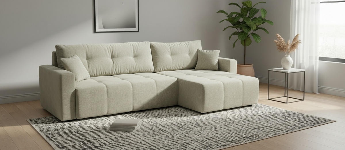 ECKSOFA LAGUNA in Frottee Beige  260/143 cm  - Beige/Schwarz, Design, Kunststoff/Textil (260/143cm) - MID.YOU