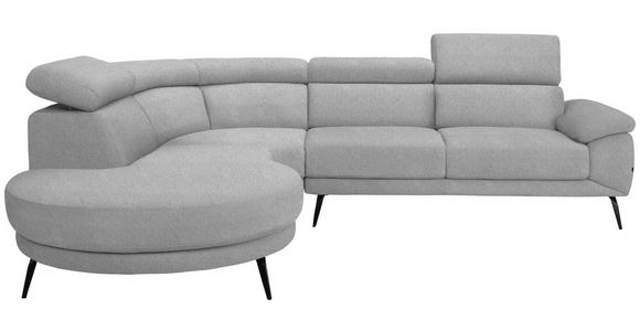 ECKSOFA in Velours Hellgrau  - Hellgrau/Schwarz, Design, Textil/Metall (264/299cm) - Novel