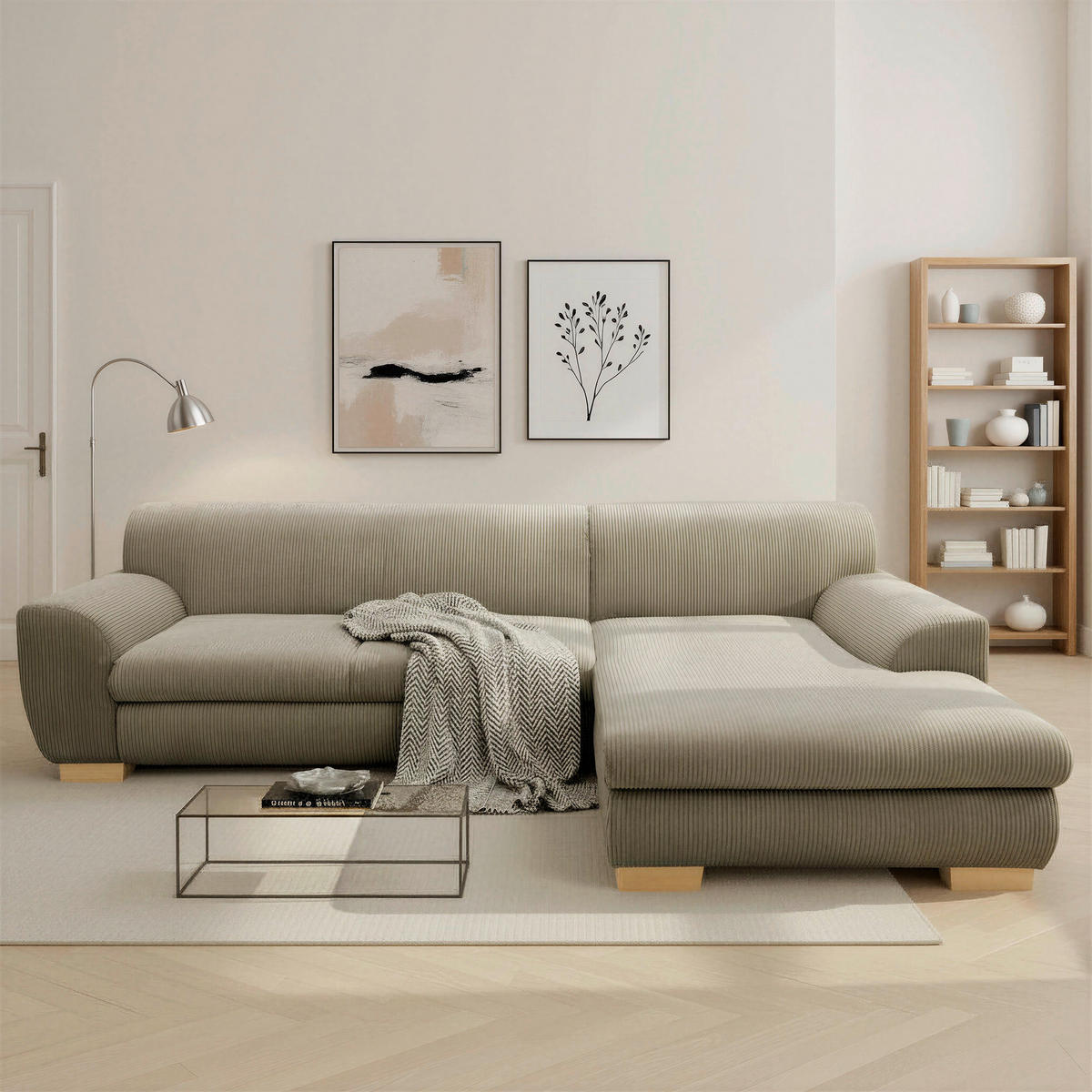 ECKSOFA NIKA Schlammfarben Webstoff  inkl. Rücken echt  - Schlammfarben/Silberfarben, Basics, Holz/Textil (277/156cm) - MID.YOU