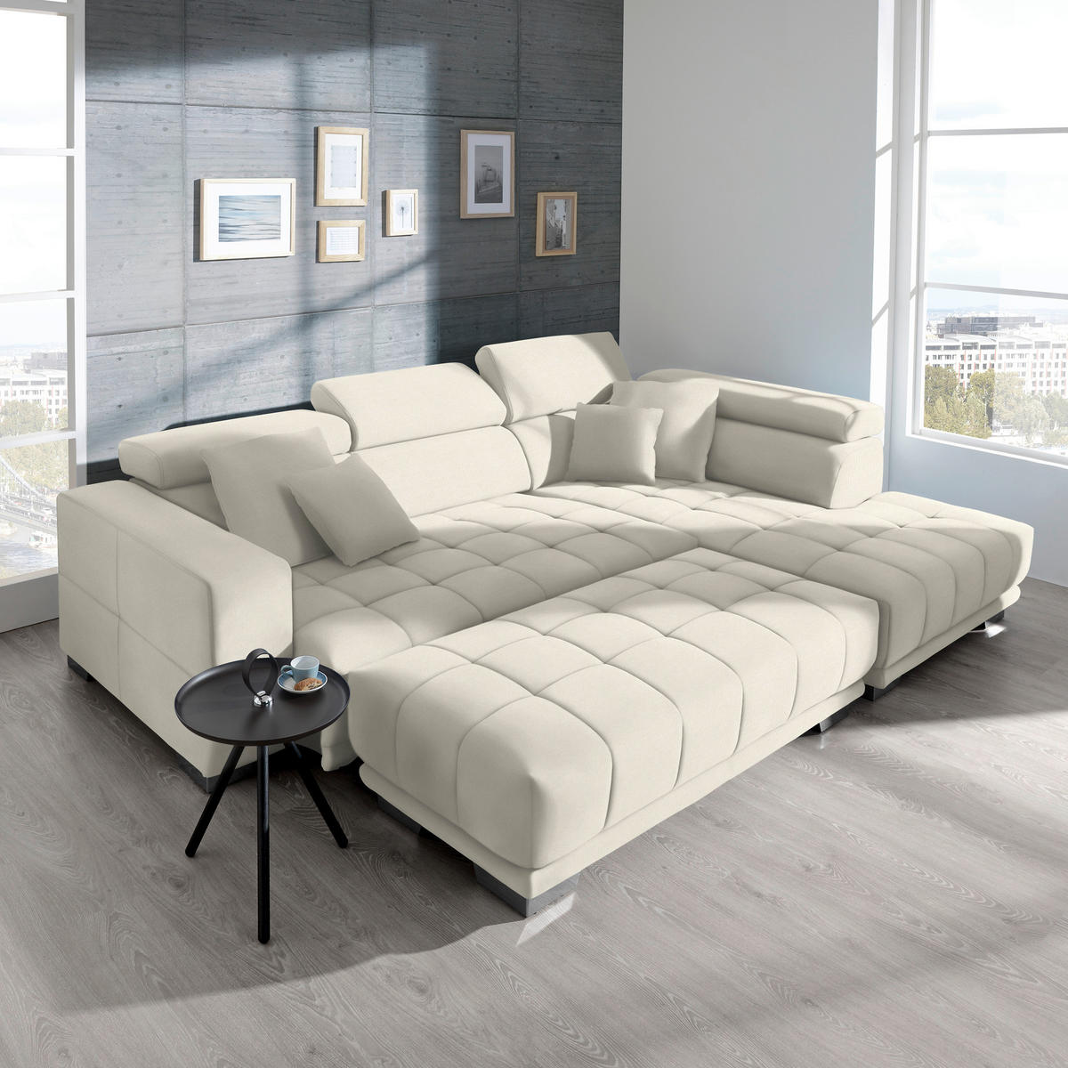 ECKSOFA in Mikrofaser Weiss  - Chromfarben/Weiss, Design, Textil/Metall (301/207cm) - Xora