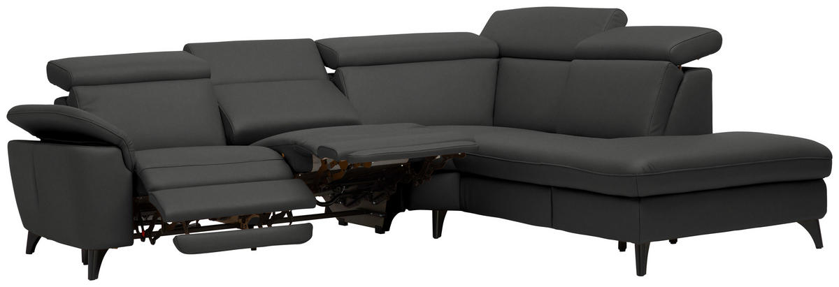 ECKSOFA in Echtleder Anthrazit  - Anthrazit/Schwarz, Design, Leder/Metall (285/239cm) - Cantus