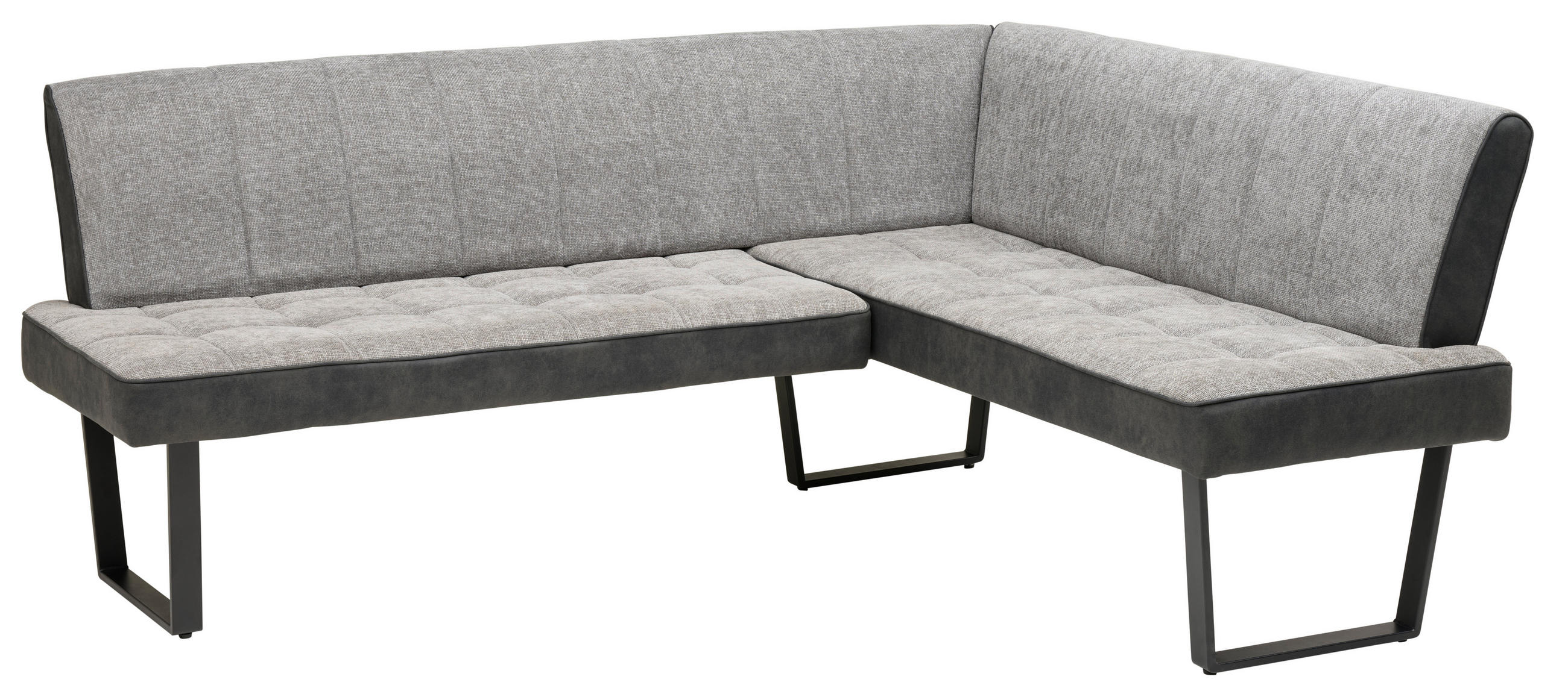 ECKBANK Mikrofaser, Leinenoptik Schwarz, Hellgrau   - Hellgrau/Schwarz, KONVENTIONELL, Textil/Metall (200-160/86/70cm) - MID.YOU