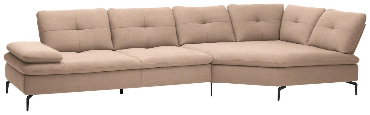 ECKSOFA in Flachgewebe Hellbraun  344/157 cm  - Hellbraun/Schwarz, Design, Textil/Metall (344/157cm) - Chilliano
