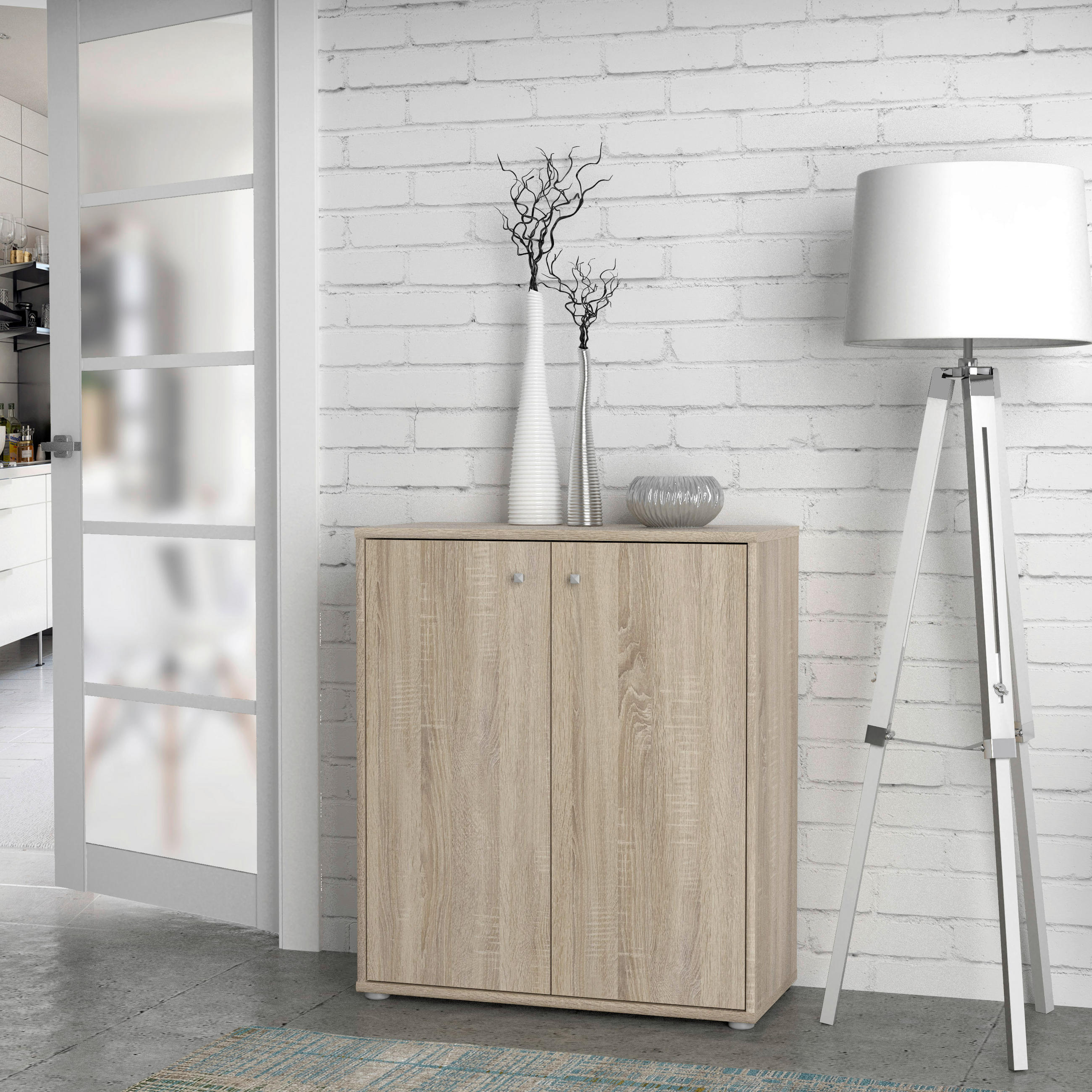 KOMMODE Sonoma Eiche - Alufarben/Sonoma Eiche, Design, Holzwerkstoff/Kunststoff (73,7/85,5/34,8cm)