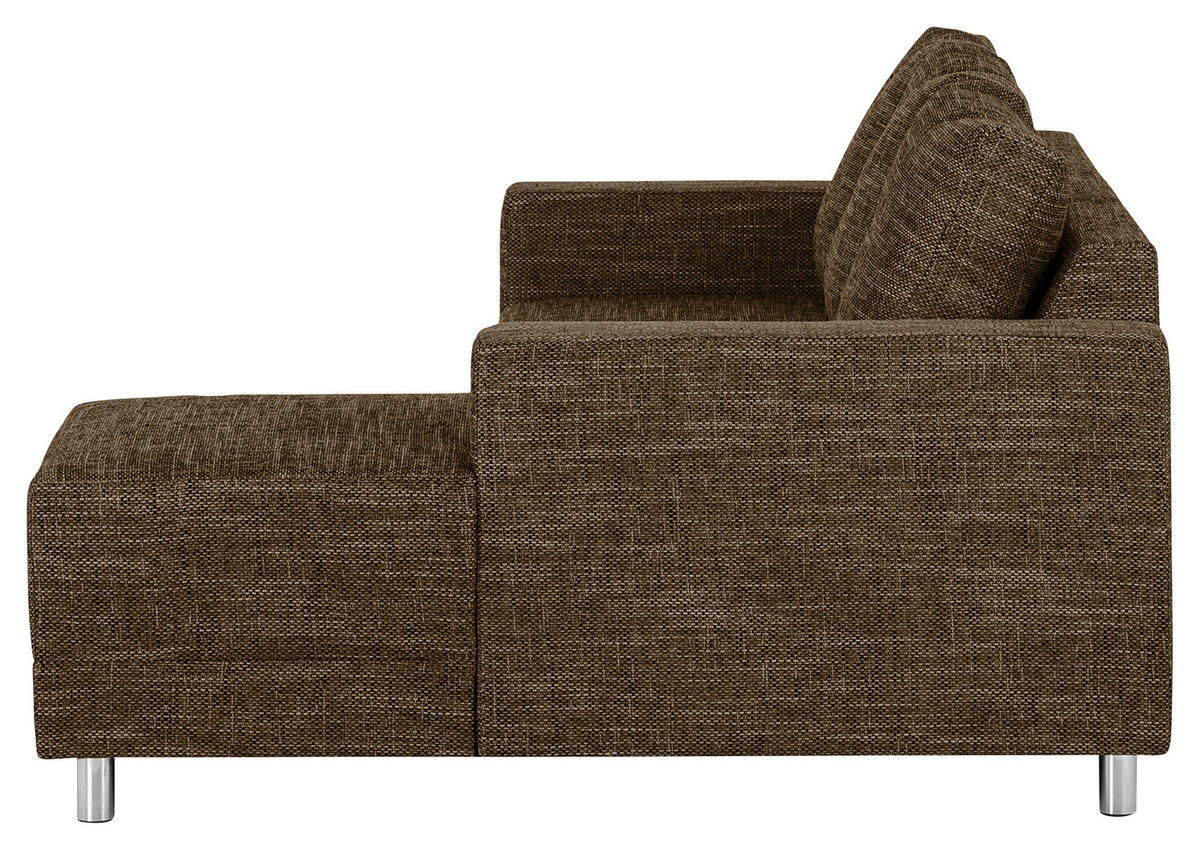 ECKSOFA Braun Struktur  - Chromfarben/Braun, Design, Textil/Metall (200/144cm) - MID.YOU