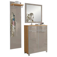 GARDEROBE 3-teilig  in 135/195/37 cm  - Taupe/Eichefarben, Design, Glas/Holz (135/195/37cm)