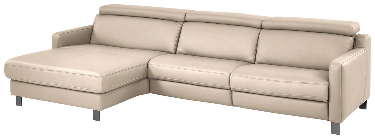 ECKSOFA in Echtleder Hellbraun  - Hellbraun/Schwarz, Design, Leder/Metall (176/291cm) - Valdera