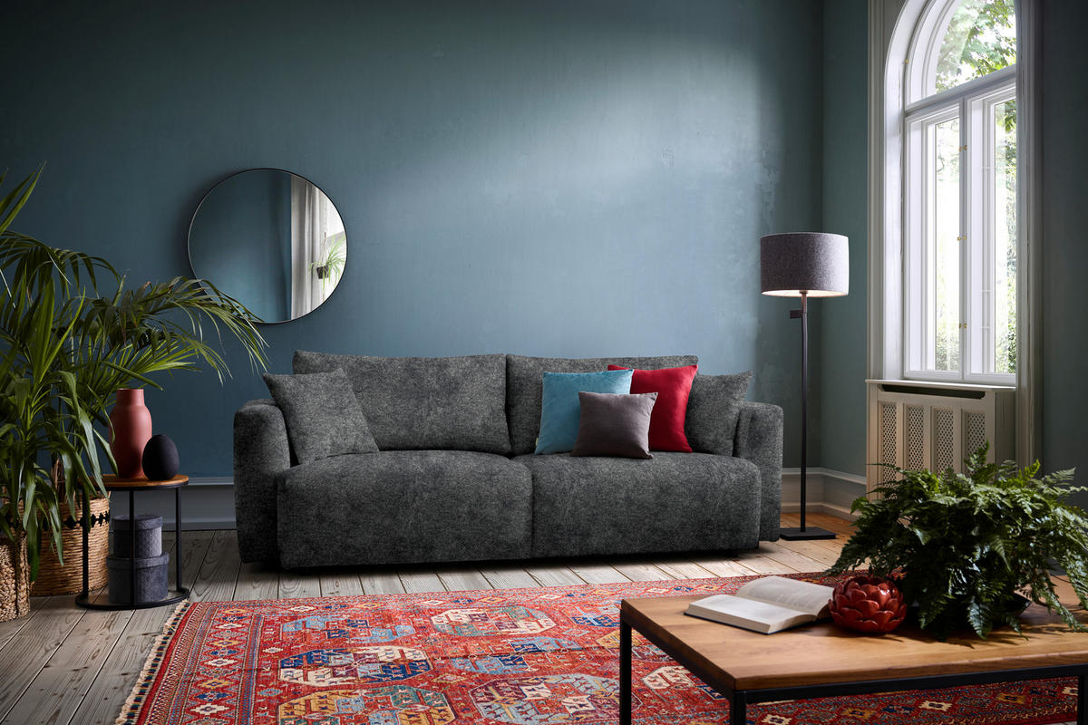 SCHLAFSOFA  mit Stoffauswahl, Schlafen auf Sitzhöhe, Rücken echt Velours Anthrazit  - Anthrazit/Schwarz, Design, Kunststoff/Textil (250/92/105cm) - Carryhome