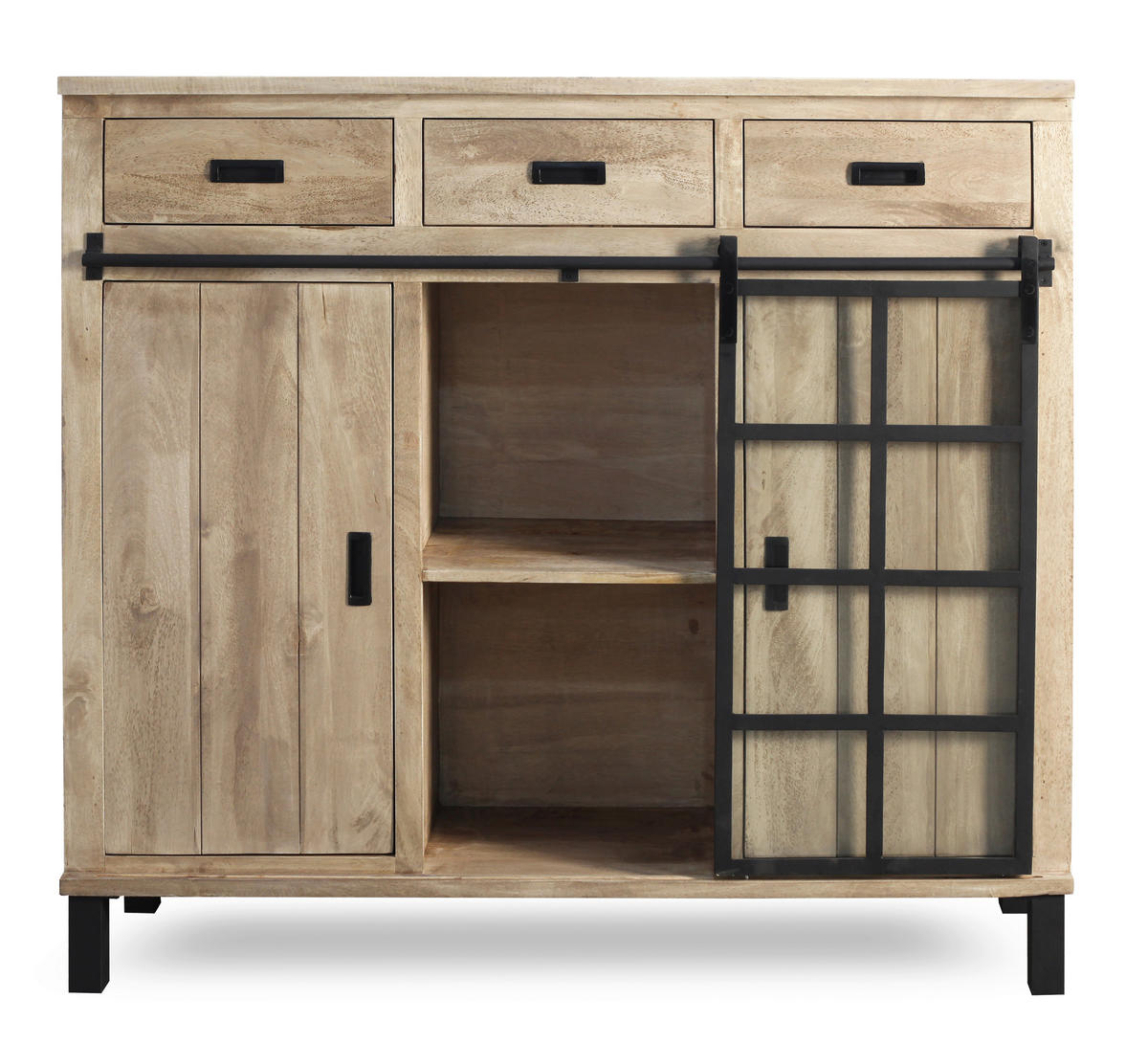 HIGHBOARD  148/135/42 cm 3 Schublade(n)  - Graubraun/Schwarz, LIFESTYLE, Glas/Holz (148/135/42cm) - Landscape
