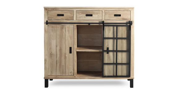 HIGHBOARD  148/135/42 cm 3 Schublade(n)  - Graubraun/Schwarz, LIFESTYLE, Glas/Holz (148/135/42cm) - Landscape