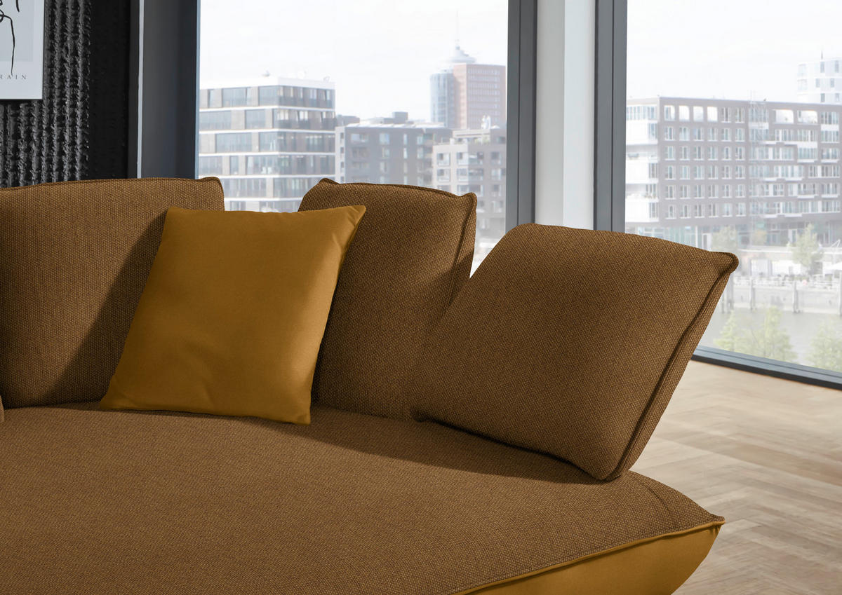 ECKSOFA in Flachgewebe Goldfarben  - Goldfarben/Schwarz, Design, Textil/Metall (320/169cm) - Moderano