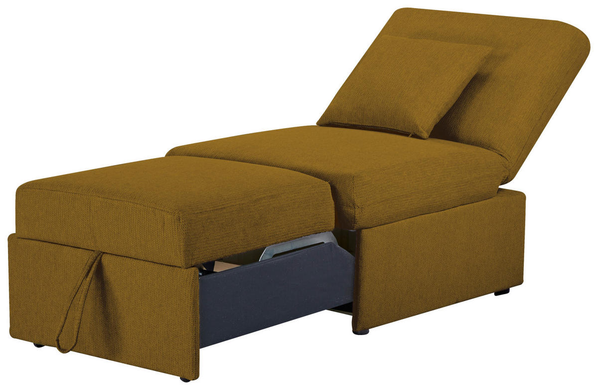 SCHLAFSESSEL in Samt Senfgelb  - Senfgelb/Schwarz, Design, Holz/Kunststoff (70/95/97cm) - Livetastic