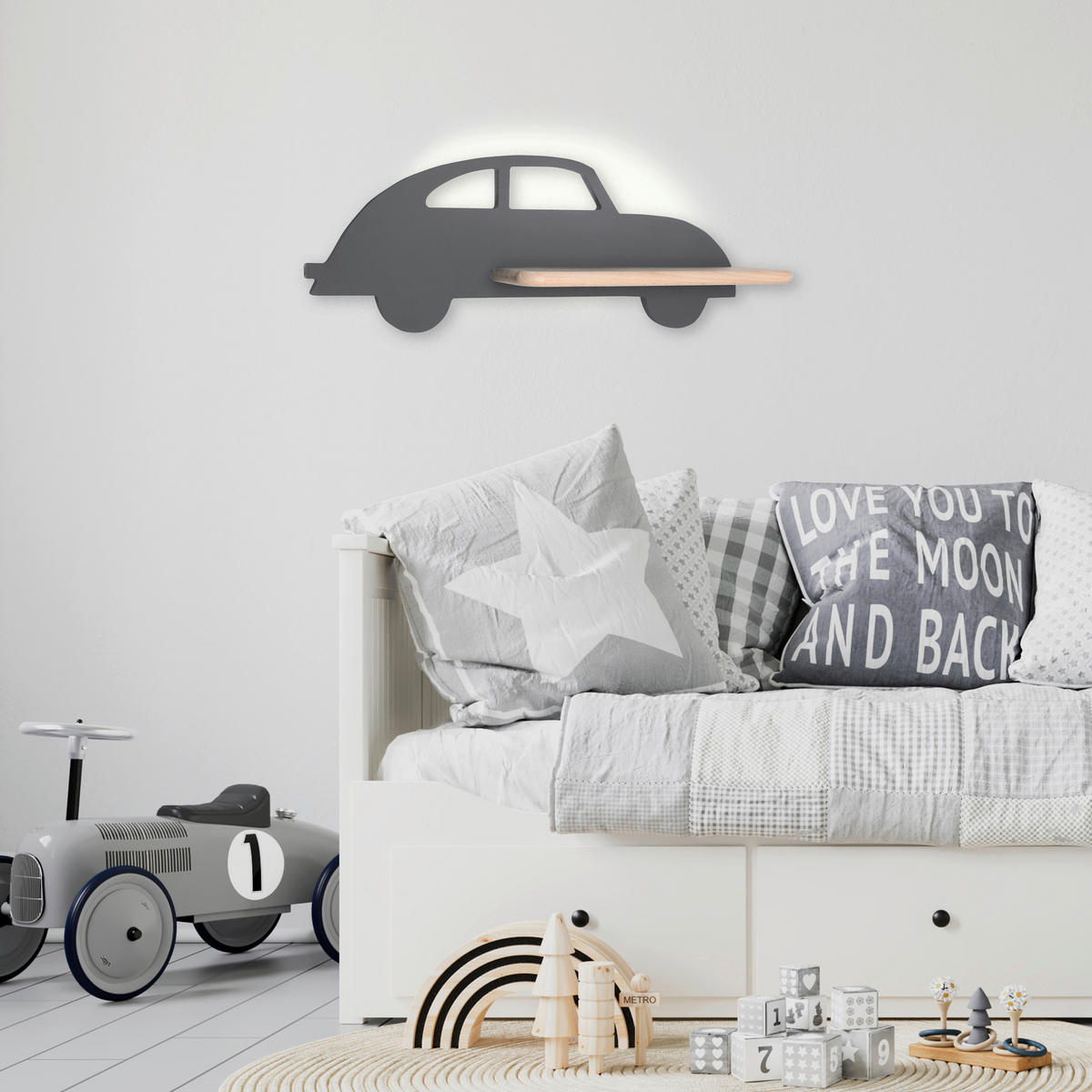 KINDERWANDLEUCHTE Car 43/12/15 cm   - Grau, Basics, Holz/Holzwerkstoff (43/12/15cm)