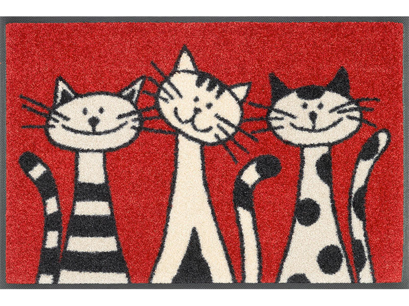 FUßMATTE 40/60 cm Three Cats  - Rot, KONVENTIONELL, Kunststoff/Textil (40/60cm) - wash+dry