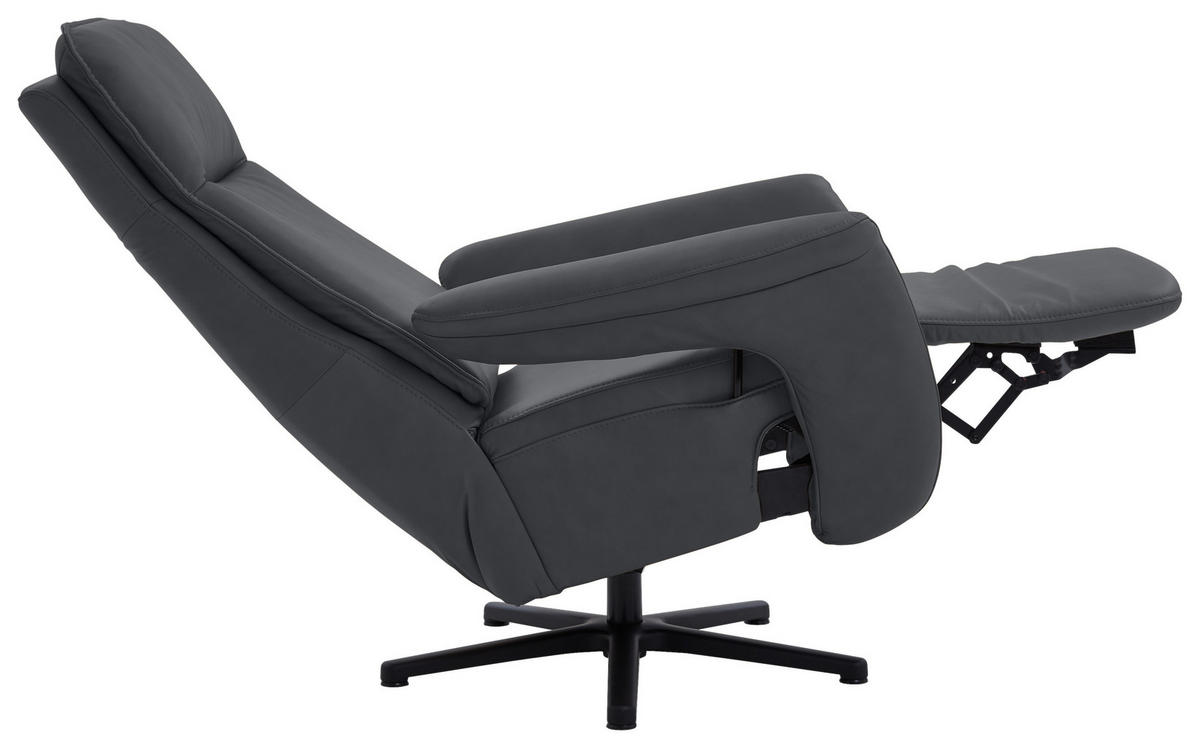 RELAXSESSEL in Leder Anthrazit  - Anthrazit/Schwarz, Design, Leder/Metall (83/112/87-174cm) - Valdera