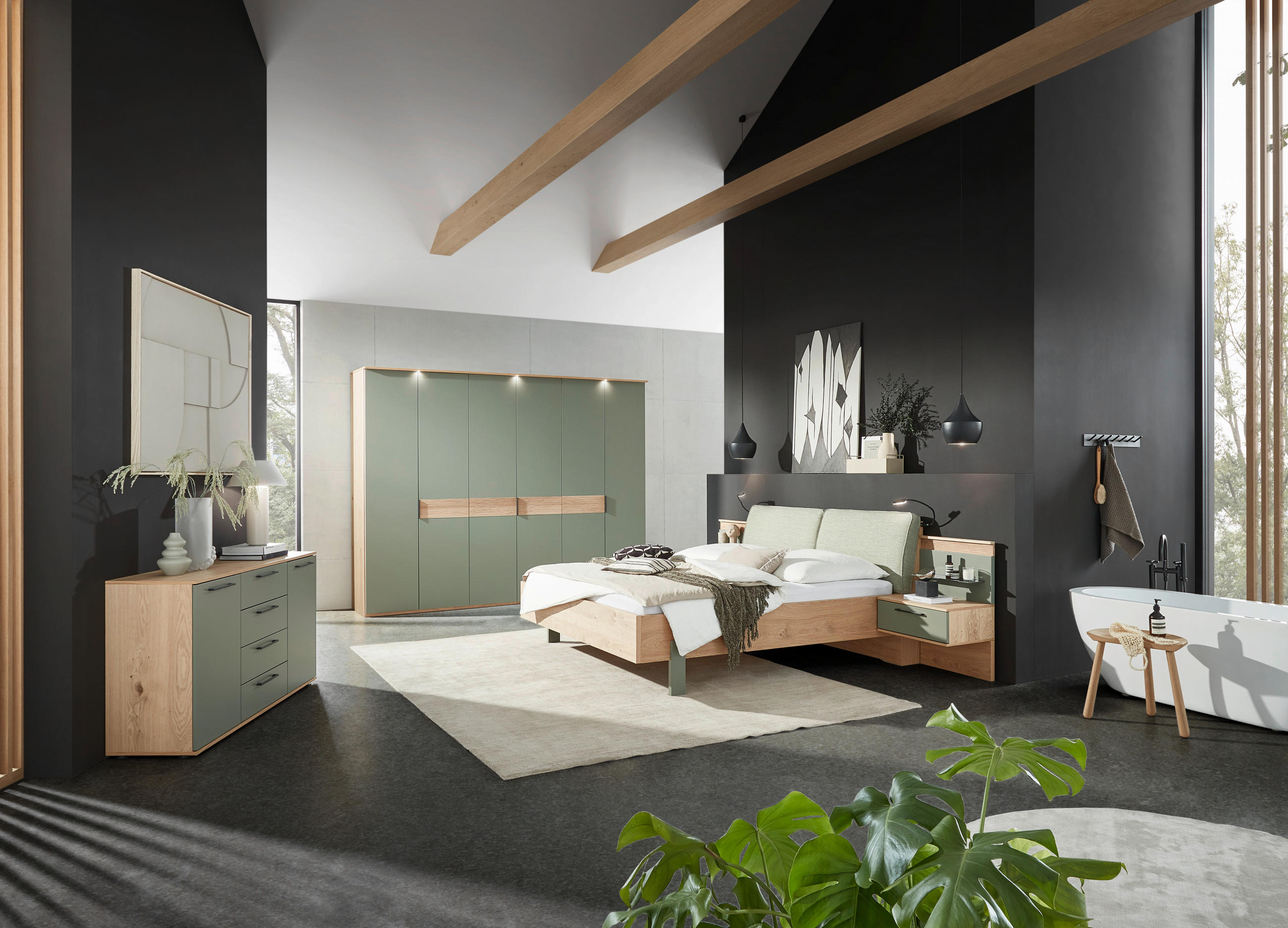 BETTANLAGE - Eichefarben/Olivgrün, Design, Holz/Holzwerkstoff (180/200cm) - Dieter Knoll