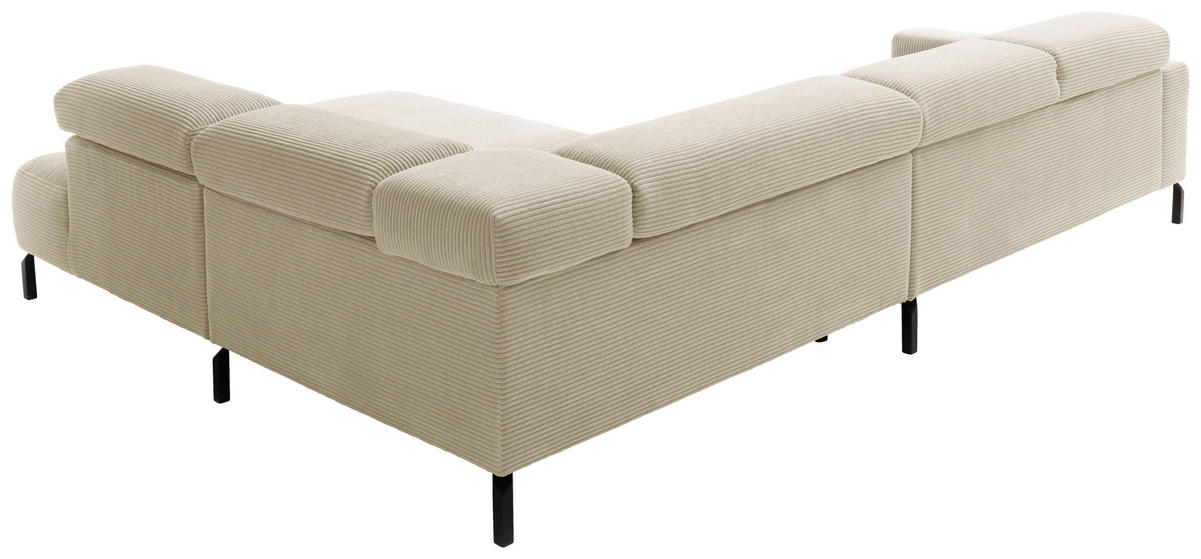 ECKSOFA inkl. Funktion in Cord Naturfarben  - Schwarz/Naturfarben, Modern, Textil/Metall (309/219cm) - Pure Home Lifestyle