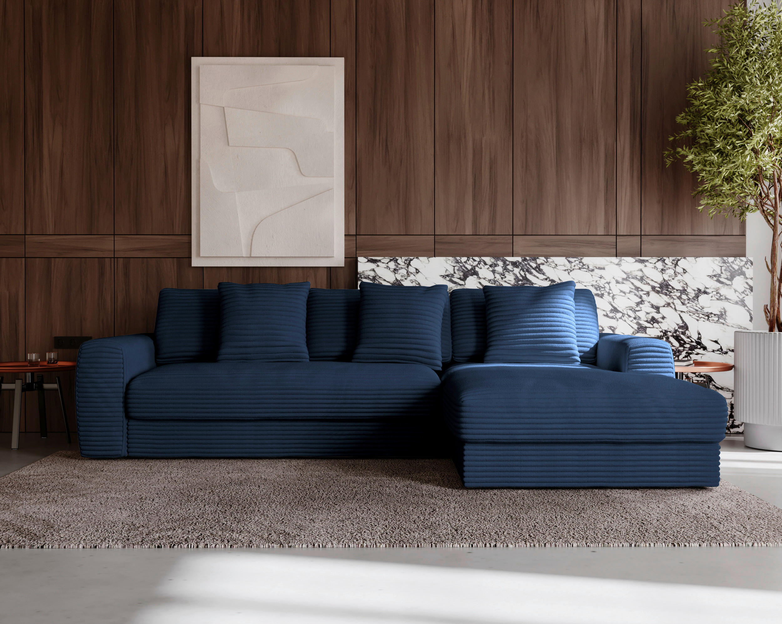 ECKSOFA in Cord Dunkelblau - Schwarz/Dunkelblau, Modern, Kunststoff/Textil (302/182cm) - Carryhome