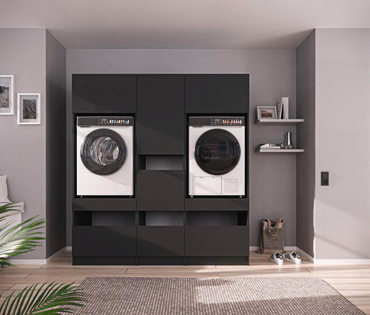 MEHRZWECKSCHRANK 50/200/68 cm  in Anthrazit  - Anthrazit/Schwarz, Design, Holzwerkstoff/Metall (50/200/68cm) - Milino