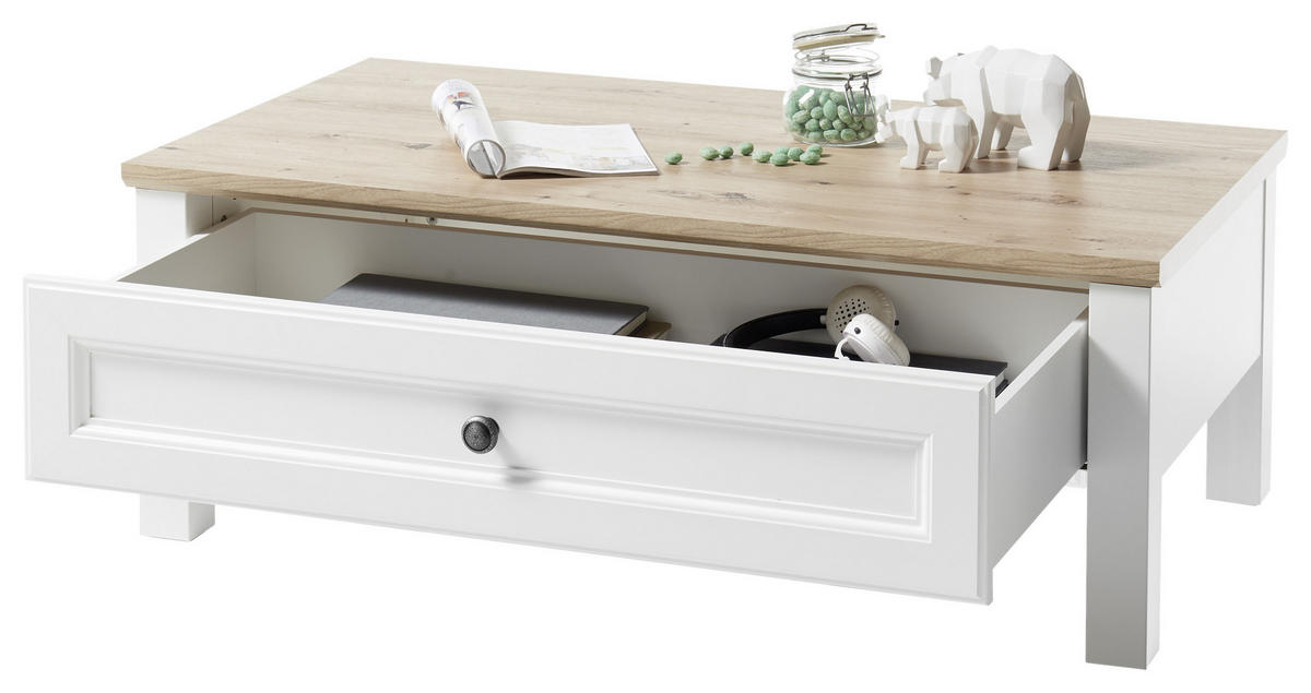 COUCHTISCH in Holzwerkstoff 110/60/40 cm  - Weiss/Eichefarben, Basics, Holzwerkstoff/Metall (110/60/40cm) - MID.YOU