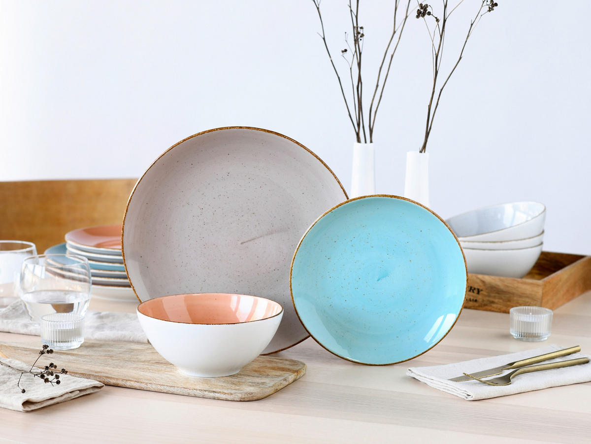 TAFELSERVICE Vintage Nature Bunt 12-teilig  - Graubraun/Orange, Basics, Keramik - Creatable