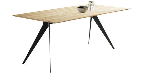 ESSTISCH Eiche massiv rechteckig Schwarz, Eichefarben  - Eichefarben/Schwarz, LIFESTYLE, Holz/Metall (160/90/75cm) - Linea Natura