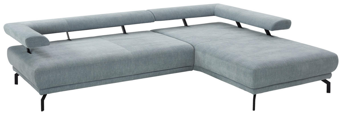 ECKSOFA in Chenille Hellblau  - Schwarz/Hellblau, Design, Textil/Metall (305/224cm) - Dieter Knoll