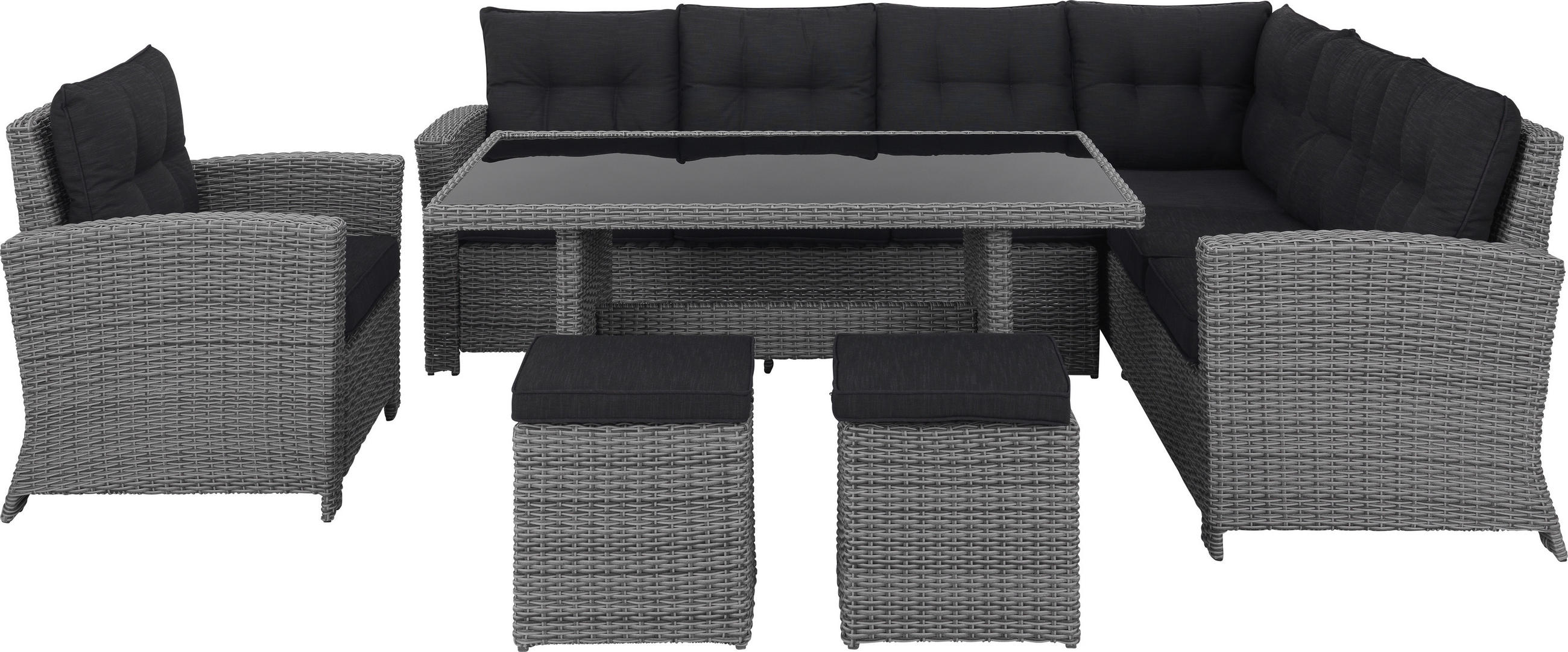 ZÁHRADNÁ SÚPRAVA 6-dielne, kov, plast, sklo, textil - čierna/sivá, Romantik / Landhaus, kov/textil (248/194cm) - Ambia Garden