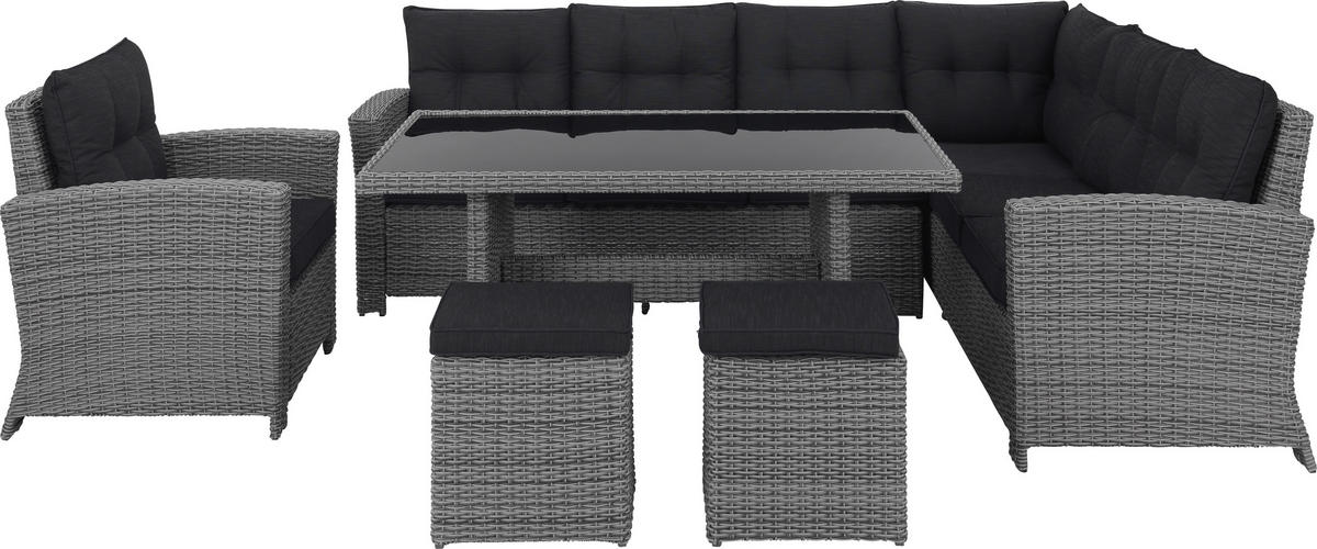 ZÁHRADNÁ SÚPRAVA 6-dielne, kov, plast, sklo, textil - čierna/sivá, Romantik / Landhaus, kov/textil (248/194cm) - Ambia Garden