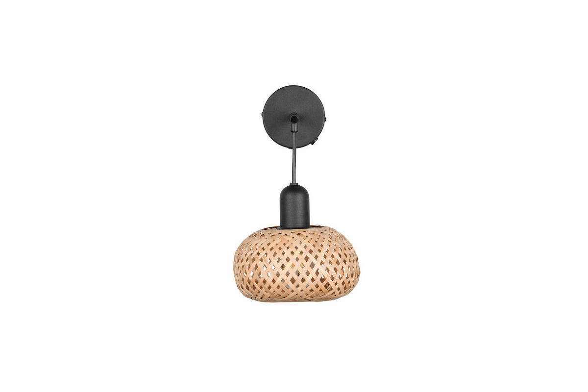 WANDLEUCHTE  - Schwarz/Naturfarben, Natur, Naturmaterialien/Metall (18/30,5/20cm)