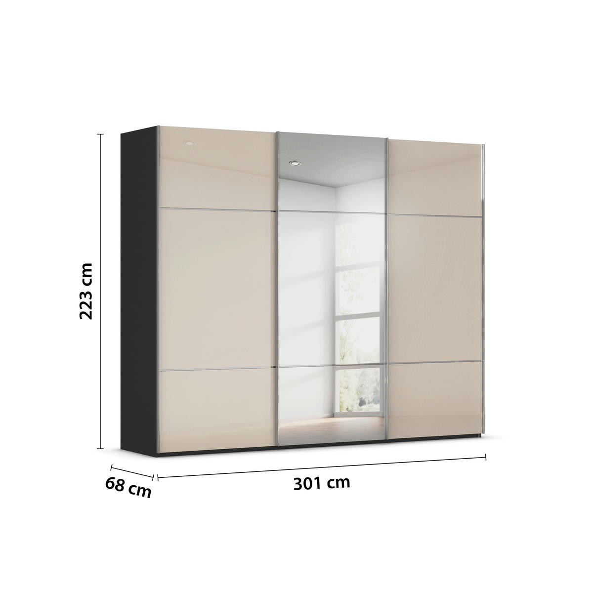 SCHWEBETÜRENSCHRANK in Schwarz, Champagner  - Chromfarben/Champagner, Konventionell, Glas/Holzwerkstoff (301/223/68cm) - Novel