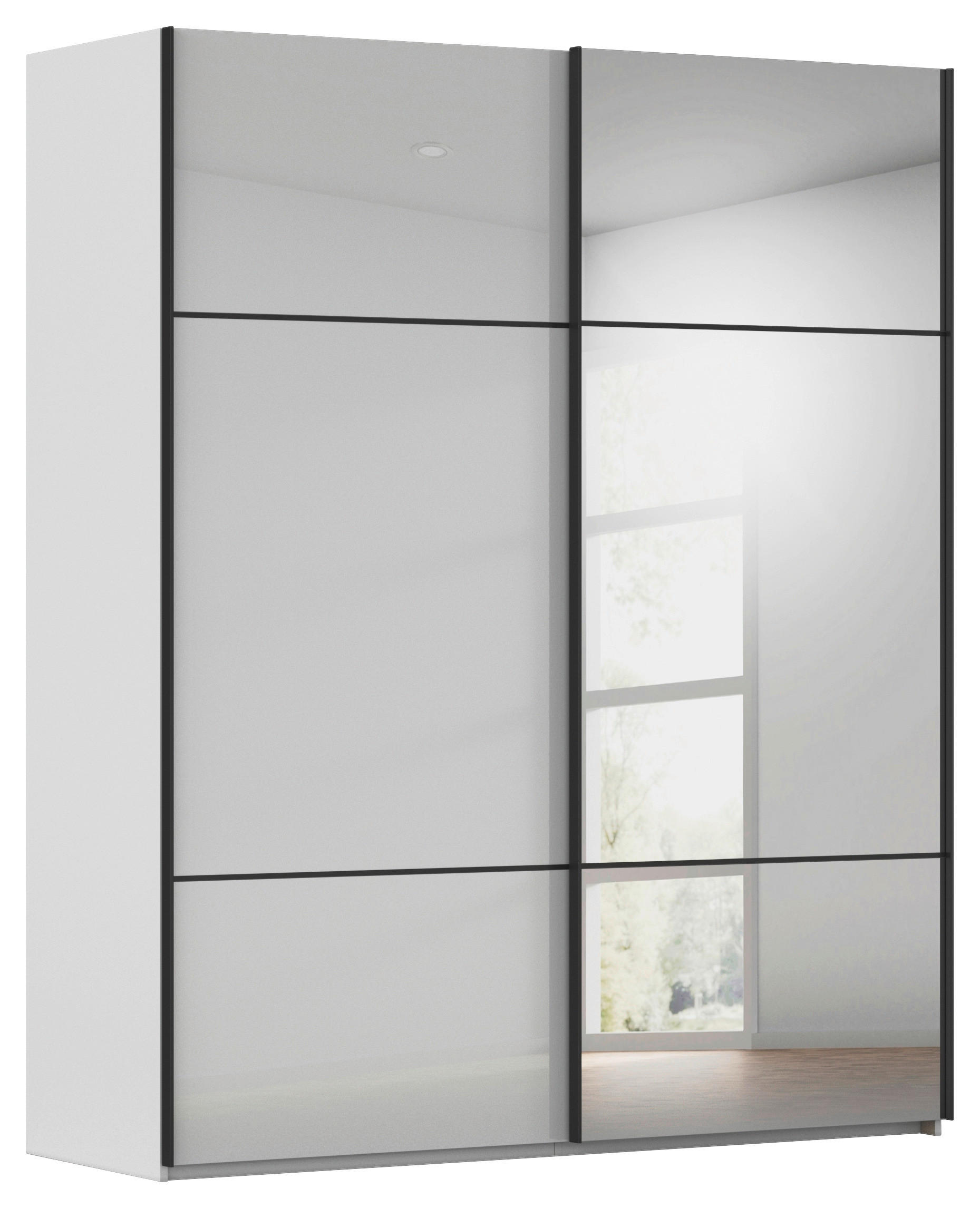 SCHWEBETÜRENSCHRANK 201/223/68 cm,  in Grau, 2 Tür(en)  - Schwarz/Grau, KONVENTIONELL, Glas/Holzwerkstoff (201/223/68cm) - Novel
