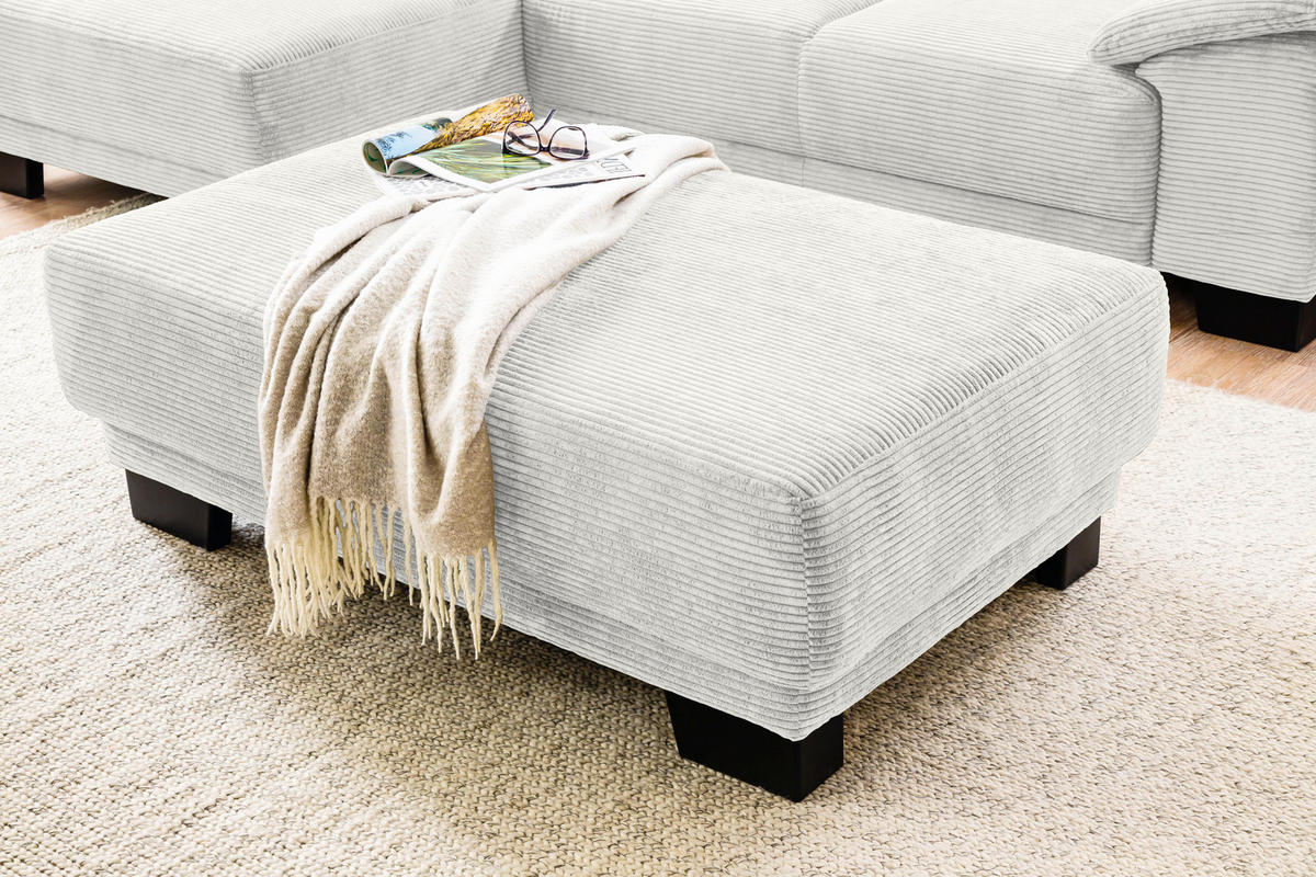 ECKSOFA in Cord Weiss  - Weiss/Schwarz, Design, Holz/Textil (174/270cm) - Pure Home Lifestyle